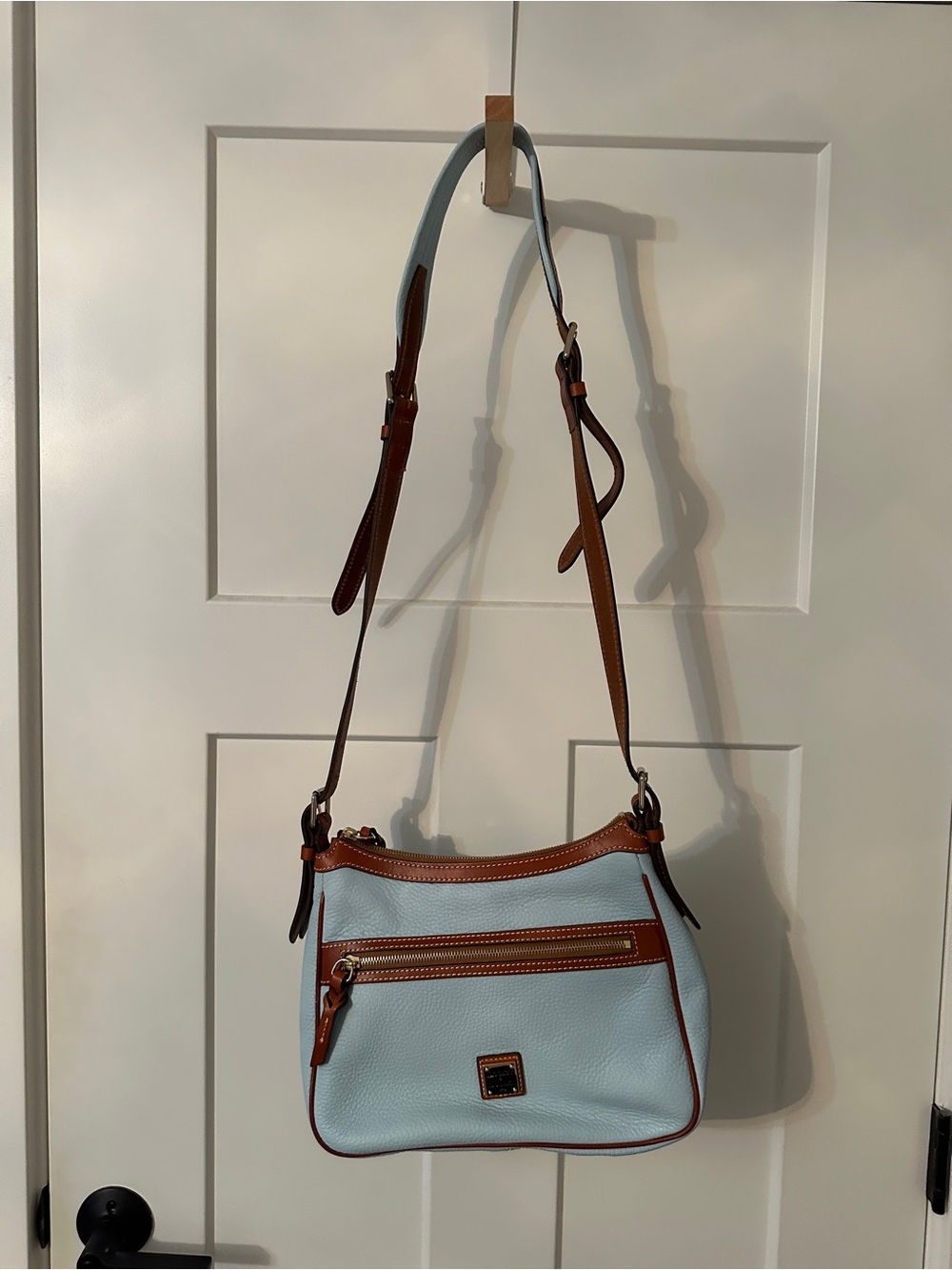 Dooney & Bourke Powder Blue and Brown Leather Shoulder Bag